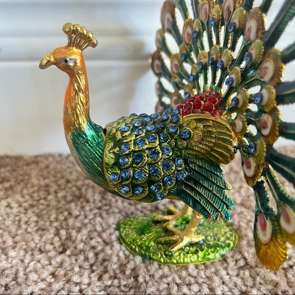 Peacock Trinket Box Jewelry Bejeweled 5 Inches - Picture 3 of 9